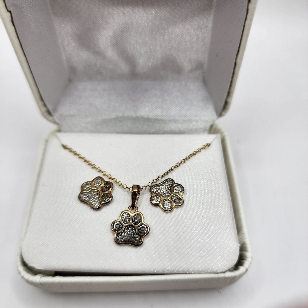 Necklace and Earrings Set Doggie Paw Prints